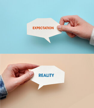 Expectation vs Reality Comparison Concept with Speech Bubbles