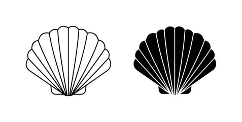 Scallop Shell Icons, Black and White Marine Life Vector Graphics, Ocean Beach Nautical Symbols © MstMithila
