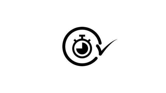 Minimalist graphic animation showing stopwatch icon with checkmark symbol for success.
