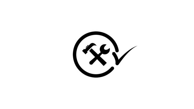 Tools and checkmark inside circle motion graphic for repair service.