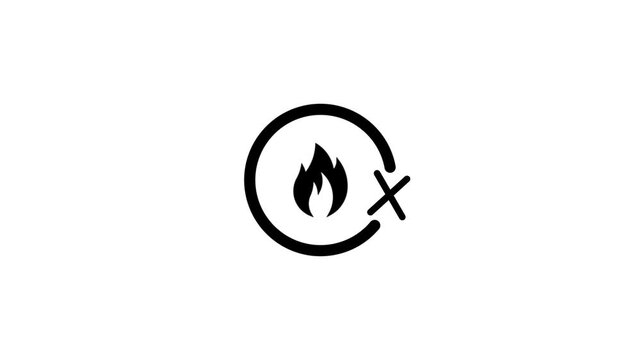 A circular line forms a fire symbol with a cross sign indicating no entry or prohibition.