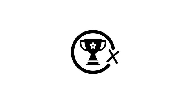 Black trophy animation with circular progress bar and mark on white background for design.