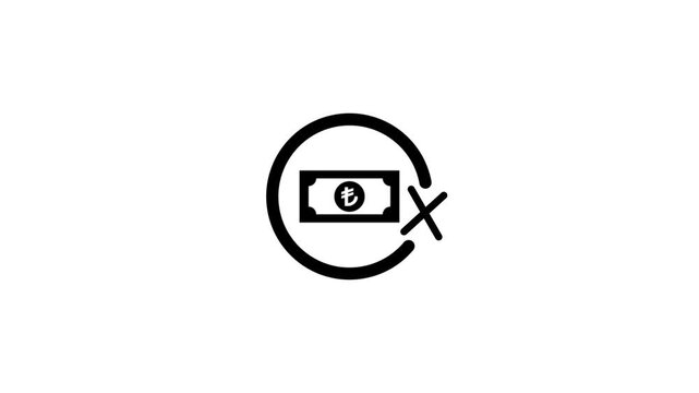 Turkish lira currency symbol icon animation depicting financial decline and market loss clip.
