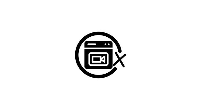Isolated icon of a browser window with video playback and cancel symbol on white background.