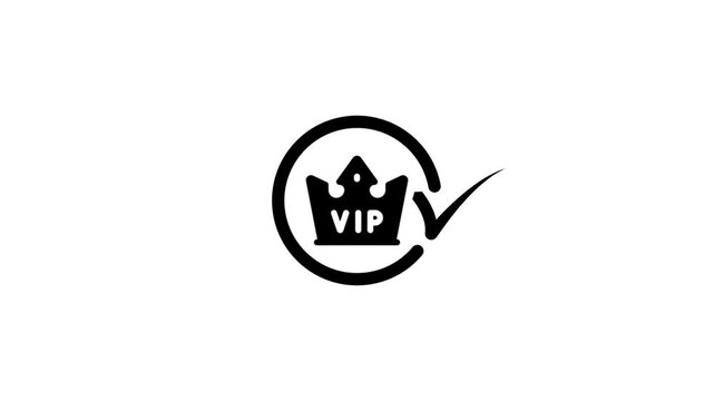 Minimalist graphic animation featuring vip crown icon appearing inside circular border line.