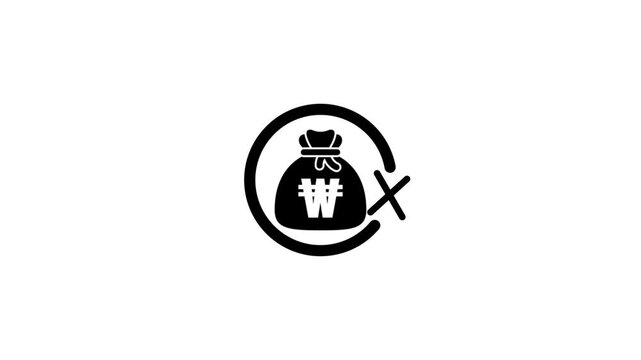 Animated no money won sign, financial instability, debt, or budget deficit motion footage.