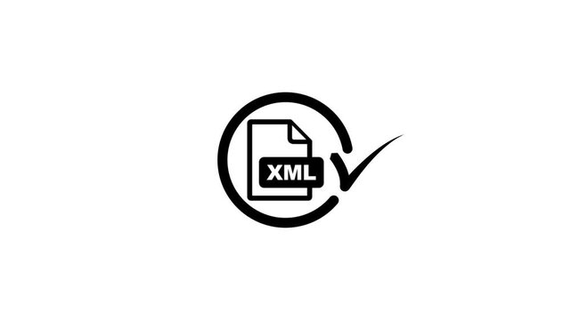 Loading circle animation turning into XML file symbol with checkmark.