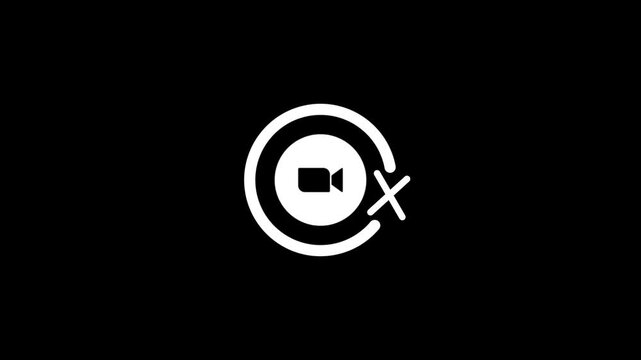 Minimalist video call camera icon animation on black background with circular motion path.