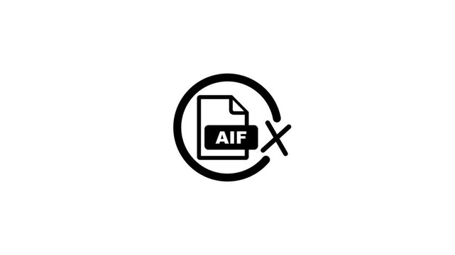 Minimalist graphic showing an unsupported aif audio file format inside black circle icon.