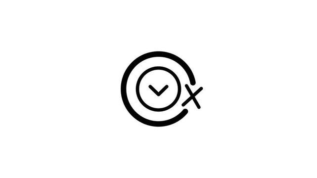Minimalist digital loading icon animation showing checkmark and cross symbols in movement.