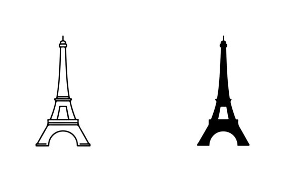 Eiffel Tower Icons, Paris Landmark Vector Art, French Architecture Silhouette, Travel Symbol Collection