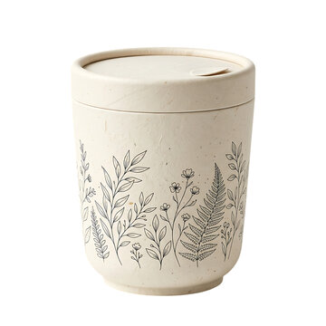 Reusable coffee cup made from eco friendly bamboo fiber with a minimalist black forest print pattern for sustainable hot beverages