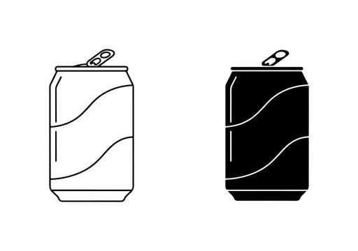 Two Soda Cans, Black and White Vector Icons for Refreshment and Beverage Design