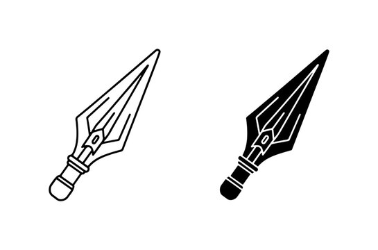 Ancient Spearhead Vector Icons, Tribal Weapon Symbol, Primitive Hunting Tool Graphics, Black and White