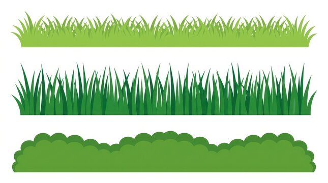 Set of green grass and bush borders