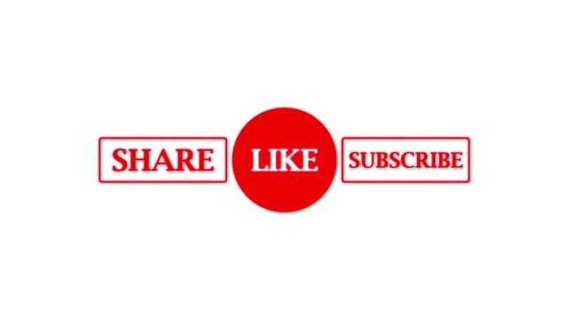 Red Share Like Subscribe Social Media Call to Action Button Animation for YouTube, Video Content Creators and Digital Marketing on White Background
