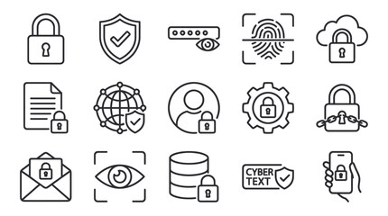 Cybersecurity and digital identity authentication icons. © pangestu