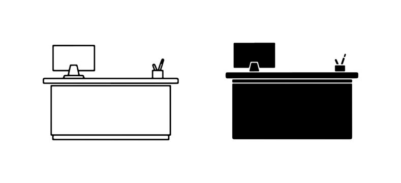 Reception Desk Icons, Office Counter, Computer Station, Business Furniture, Workplace Setup
