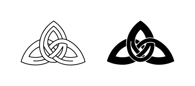 Celtic Triquetra Knot Symbol, Trinity Symbol, Vector Icon Set, Black and White