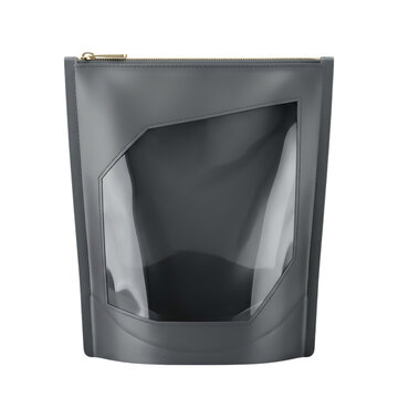 Black matte stand up pouch with clear window for food packaging mockup