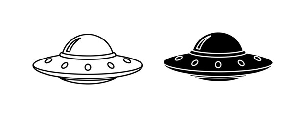 UFO Flying Saucer Icons, Alien Spaceship Vector Graphics, Sci-Fi Symbols © Nilufa