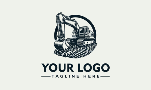 Excavator vector illustration logo template for construction and engineering business