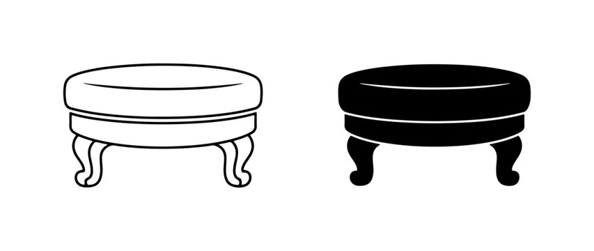 Classic Ottoman, Footstool Icon Set: Black and White Furniture Vector Graphics