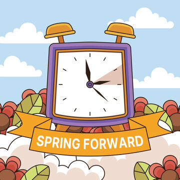 Spring Forward Daylight Saving Time Retro Alarm Clock Illustration