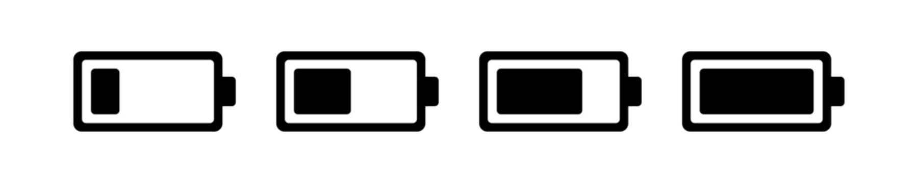 Battery level status icon set with percentage indicators vector illustration, power charge level set