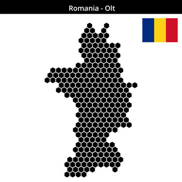 Map of Romania region Olt in medium hexagonal dots