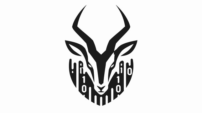 Black and white antelope head with binary code design.