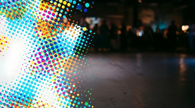 Colorful halftone dot pattern transition on dark background for celebrations