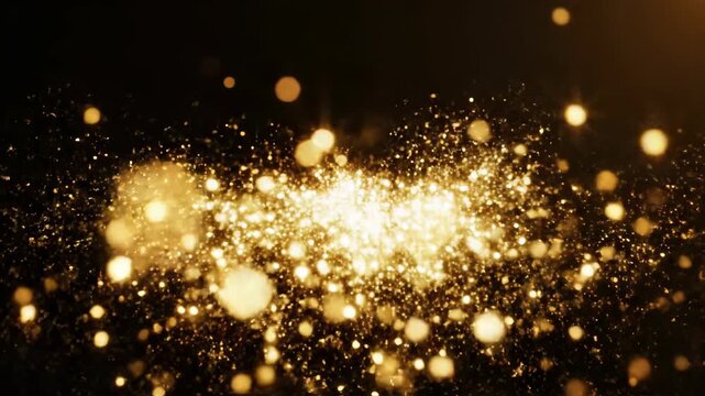 Golden glitter trail glowing on black background