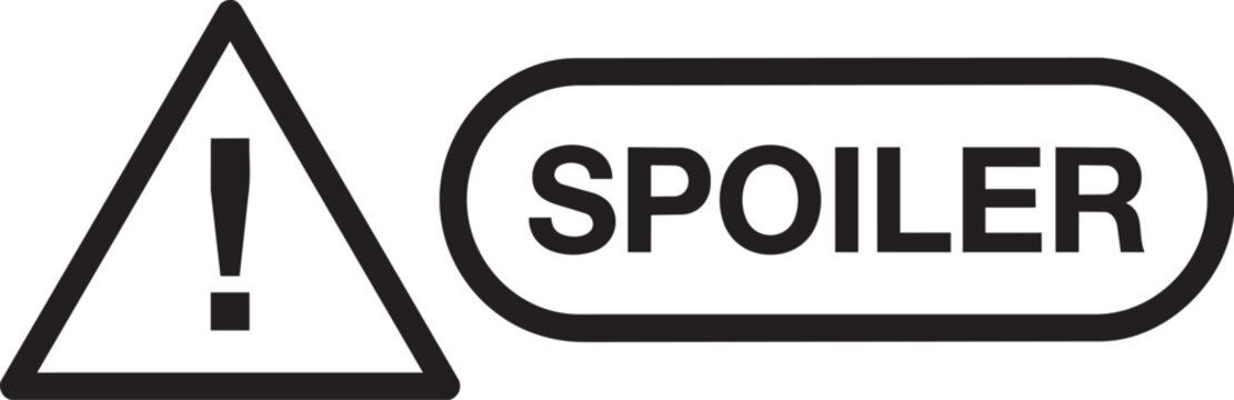 Warning spoiler alert icon design with exclamation mark in a triangle and text box for digital media content