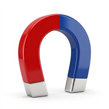 Red and Blue Horseshoe Magnet on White Background &ndash; Science Concept