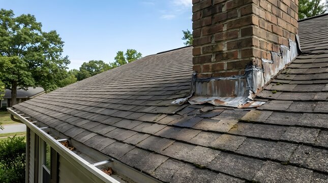 Residential roof opening with repair materials during shingle work
