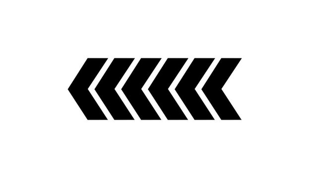 Row of Six Black Arrows Pointing to the Left. Symbolizing Forward Movement Progress or Direction Isolated On Transparent Background.