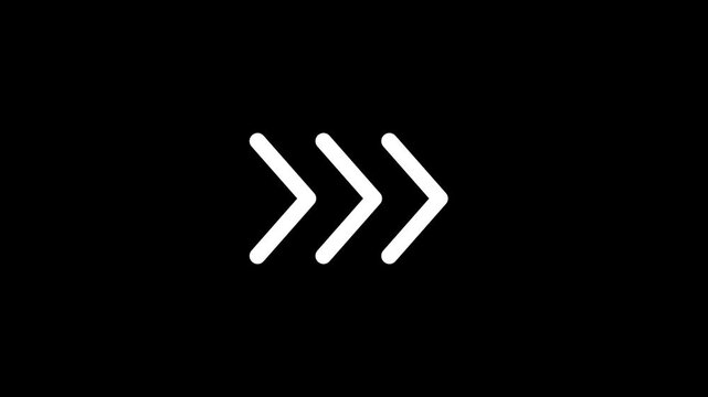 Three black chevron arrows pointing to the right on a black background.Representing forward movement or direction. 