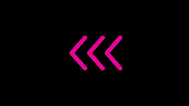 Three red chevron arrows pointing to the left on a black background. Arrow arrows left facing direction directional symbol.