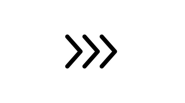 Three black chevron arrows pointing to the right on a black background.Representing forward movement or direction. 