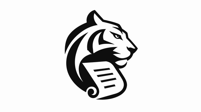 Tiger head logo with scroll design element.