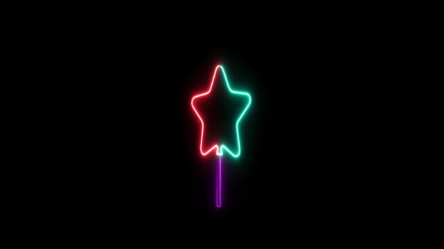 Modern  Abstract Graphic Design animation and Radiant Neon Five Point Star 4k Animation on Black Background, Glowing Decorative Light Icon, Colorful Celebration Symbol animation. 