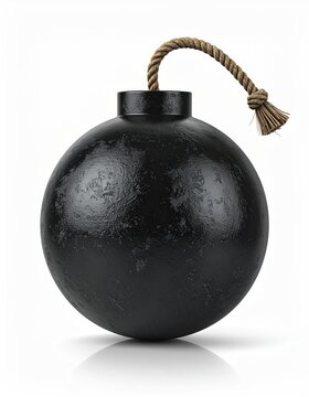 A black, round explosive device with a lit fuse
