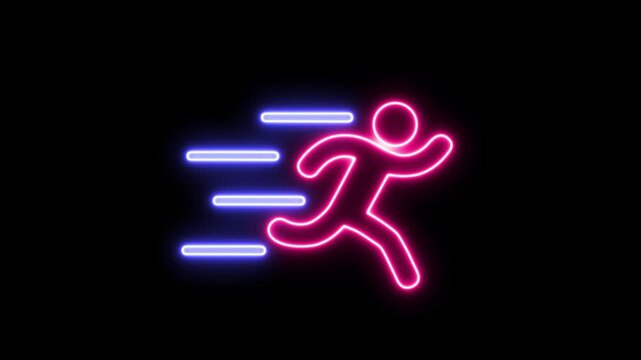Futuristic Neon Runner Silhouette 4k Animation on Black Background. Glowing Athletic Motion Icon, Active Lifestyle Symbol, Seamless Loop Motion Graphic animation and Digital Sports Interface animated