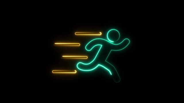 Futuristic Neon Runner Silhouette 4k Animation on Black Background. Glowing Athletic Motion Icon, Active Lifestyle Symbol, Seamless Loop Motion Graphic animation and Digital Sports Interface animated