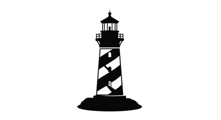 Lighthouse Silhouette Against A White Background Nautical Landmark Illustration © Tamim