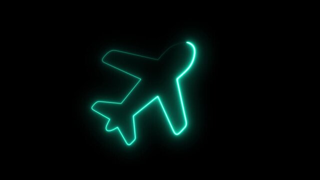 Futuristic Transportation Graphic animated. Electric Neon Aircraft Icon 4k Animation on Black Background. Glowing Airplane Silhouette, Modern Aviation Travel Symbol, Flight Journey Concept animation