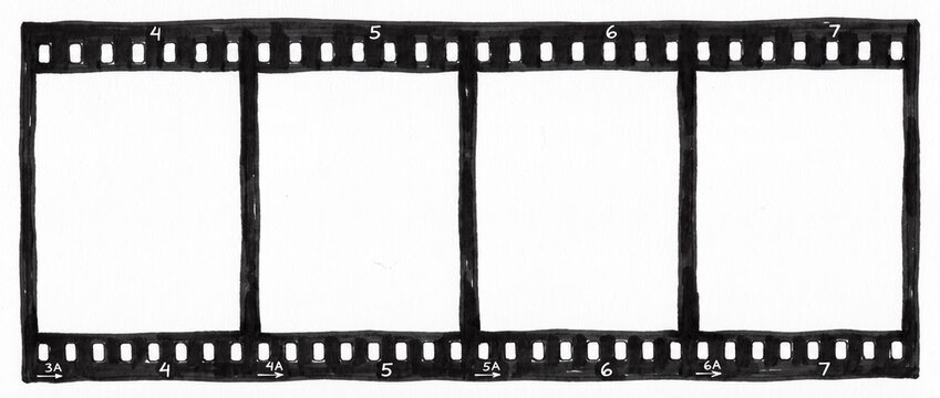 Hand Drawn Empty Film Strip Frame with Felt Tip Marker on White Paper