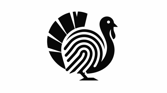 Black and white stylized turkey illustration.