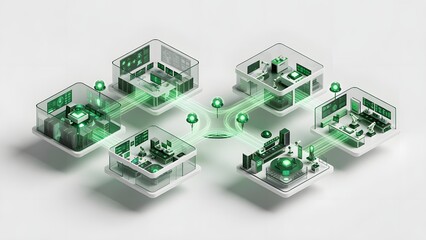 Fototapeta premium Interconnected smart homes with digital connections symbolizing a connected network and technology.
